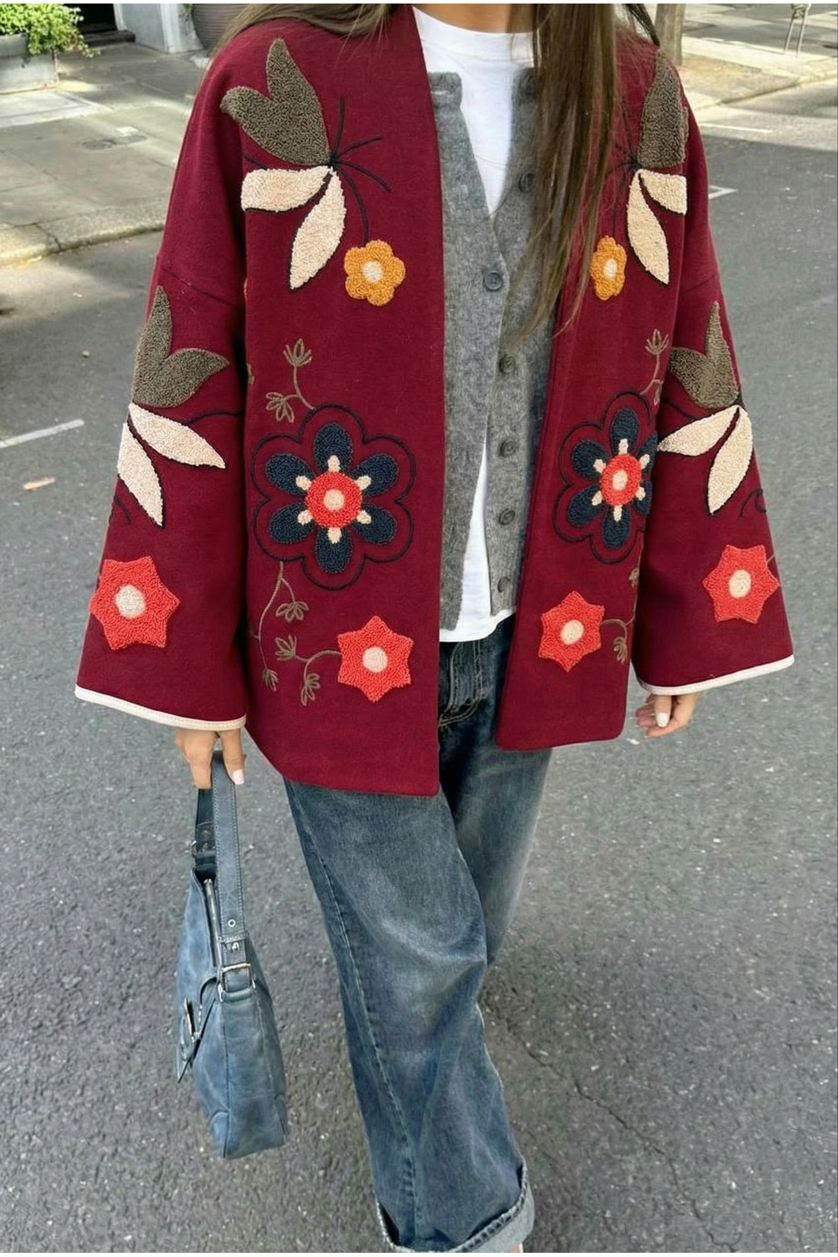 FEMELLE  Bordo Nakış İşlemeli Vintage Kaşe Ceket - Görsel 4