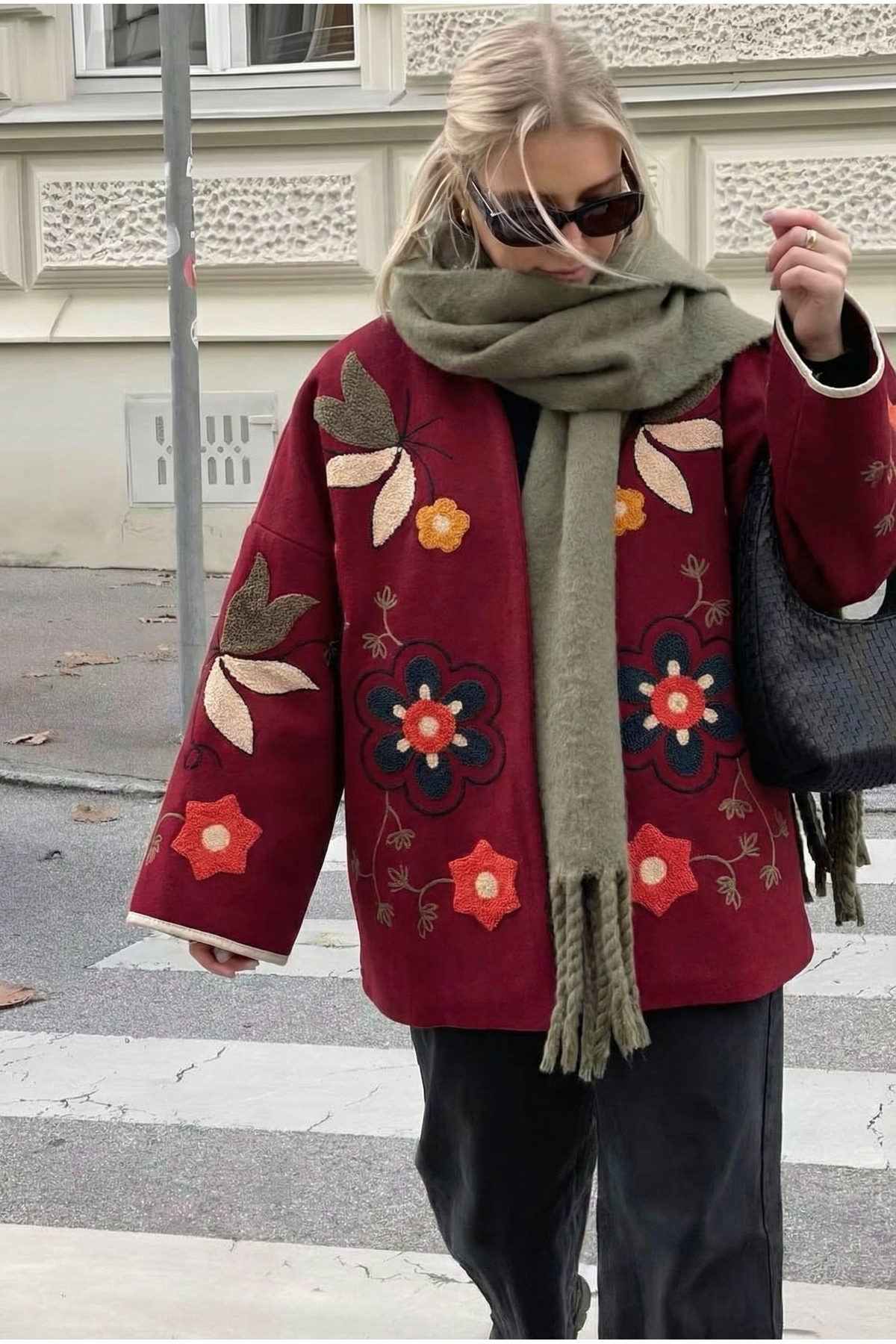 FEMELLE  Bordo Nakış İşlemeli Vintage Kaşe Ceket - Görsel 2