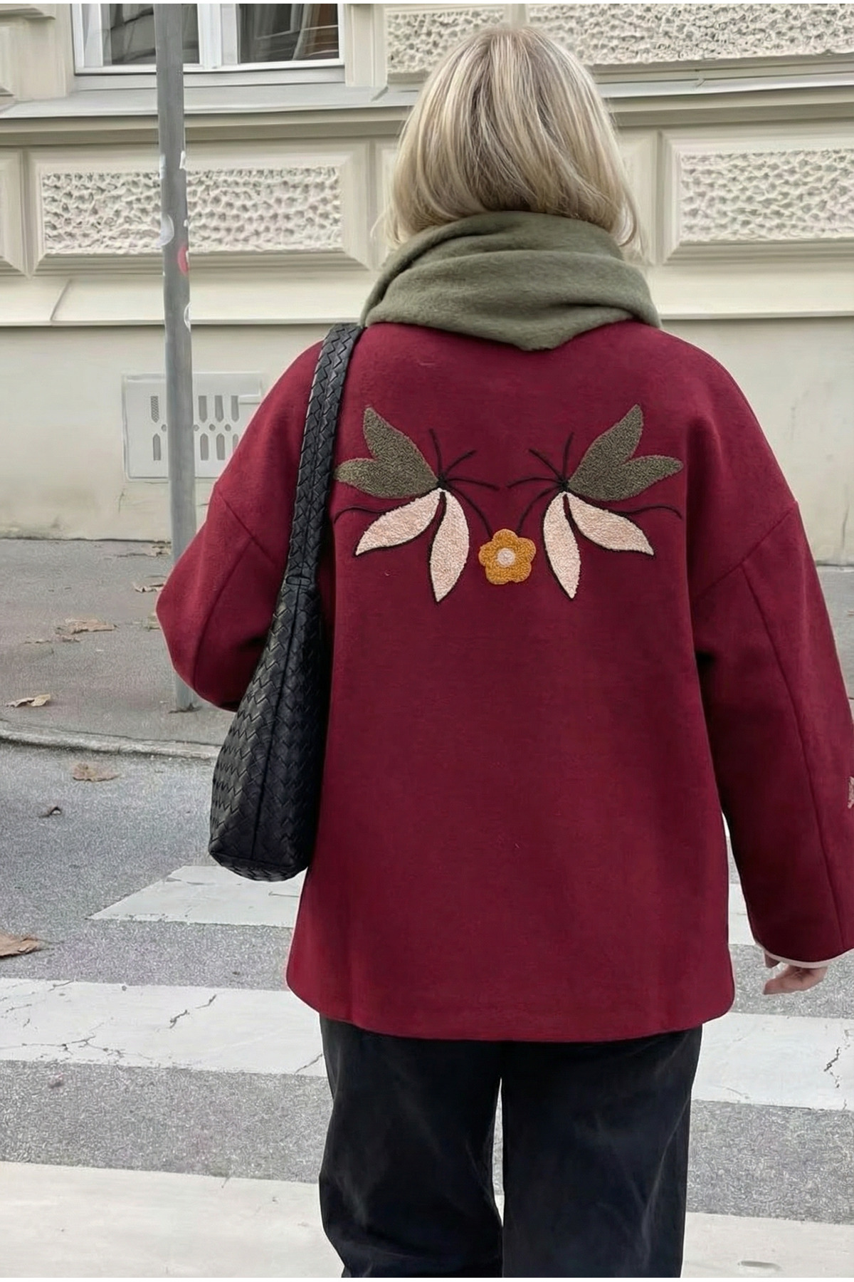 FEMELLE  Bordo Nakış İşlemeli Vintage Kaşe Ceket - Görsel 3