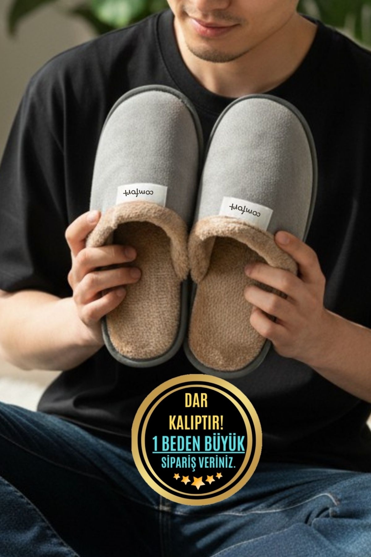 Modafırsat  Erkek Günlük Terlik Peluş Yıkanabilir Ev Terliği Misafir Çeyiz Damat Terliği - Görsel 2