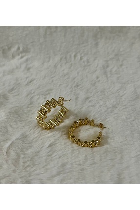 NO BRAND Modula Gold Halka Küpe