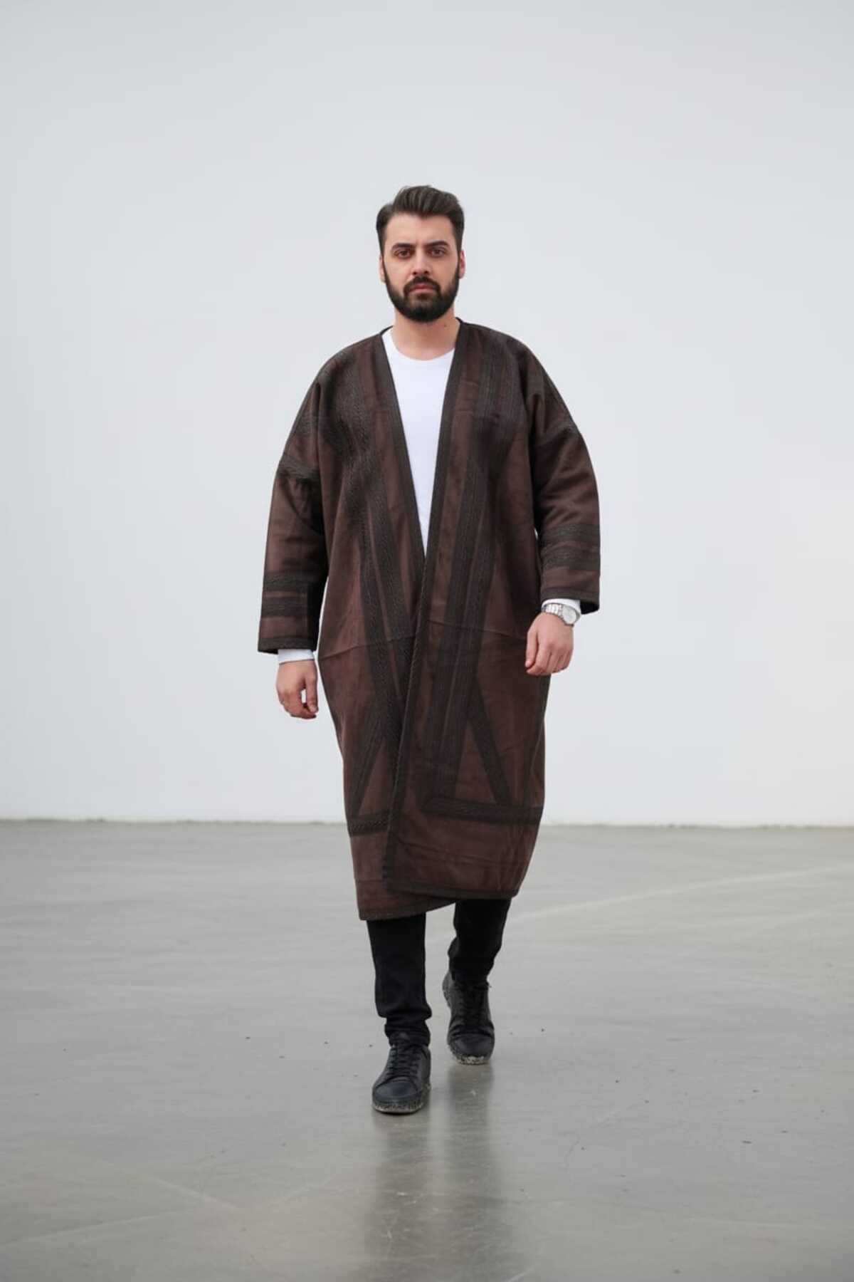 bilqasmi  Erkek Uzun Klasik Kürk Palto Görünümlü Kışlık Dış Giyim Unisex