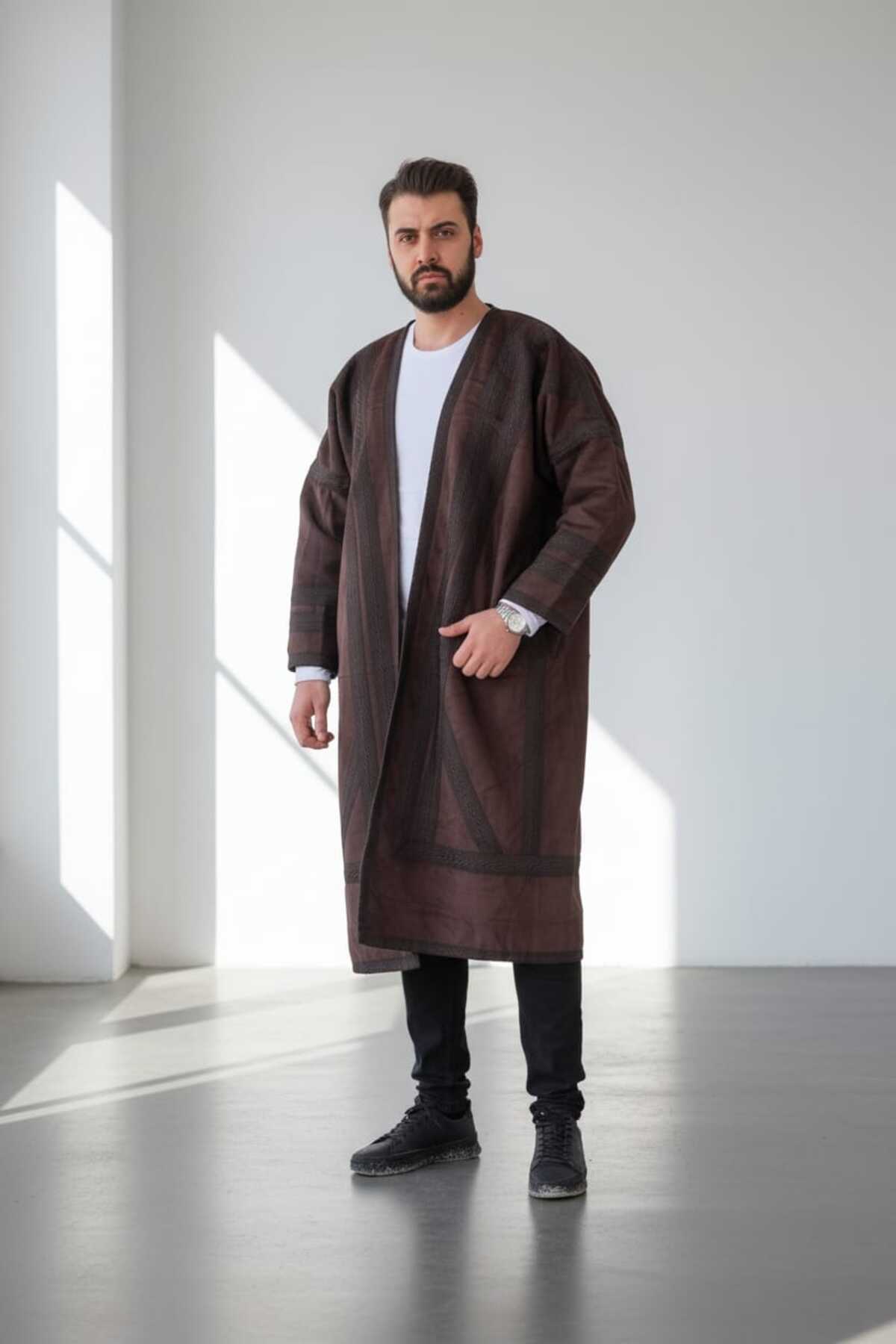 bilqasmi  Erkek Uzun Klasik Kürk Palto Görünümlü Kışlık Dış Giyim Unisex - Görsel 2