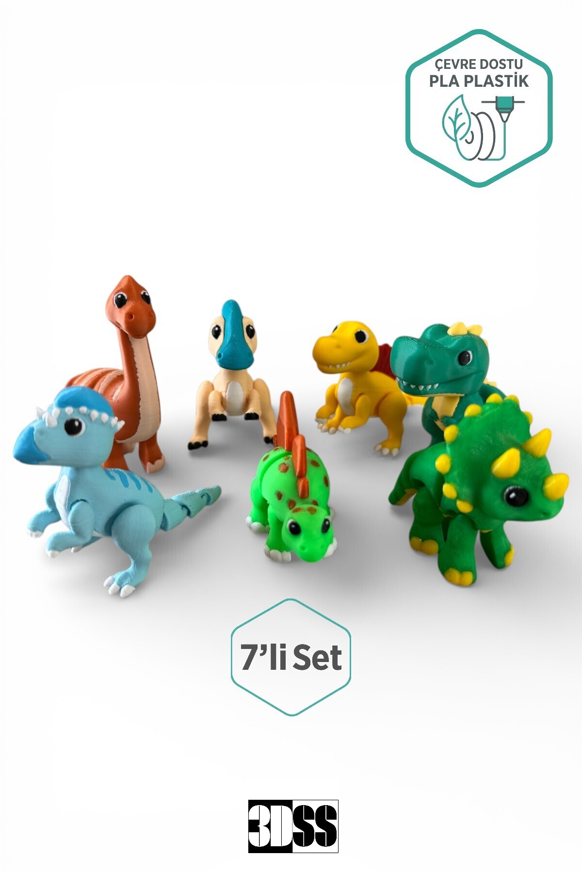 3DSS 7'li Mini Dinozor Figürleri Seti | Eğitici Çocuk Oyuncak