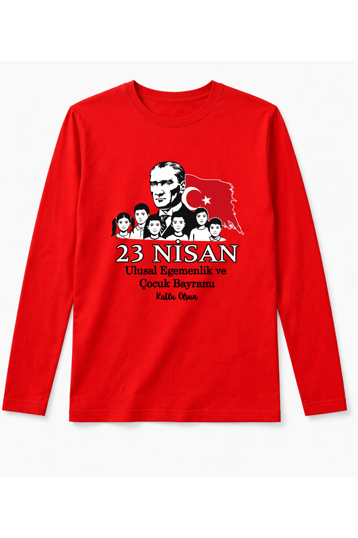 Long-sleeved 6 children and Atatürk printed April 23 national sovereignty holiday T-shirt