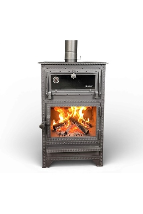 Nurak Kuzine Soba Fırın Dereceli Kalın Camlı Şömine Soba