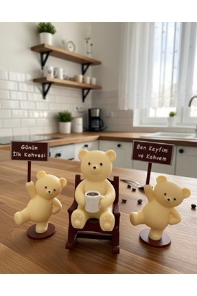 4 Family Sevimli Ayıcık Figürlü 3’lü Kahve Köşesi Dekorasyon Seti - Sallanan ...