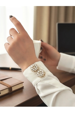 QA Quella Accessories KRİSTAL İNCİ TAŞ ÇİÇEK TASARIM GOLD DÜĞME AKSESUAR BROŞ...