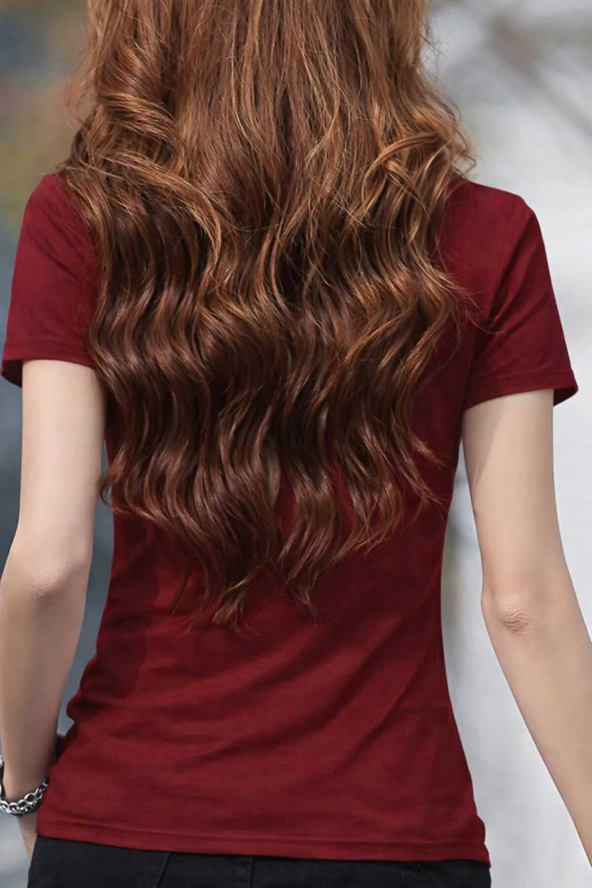 LG LAGULER  Düz Renkli Yaka Detaylı Likrali Esnek Tişört, Bahar ve Yaz İçin Rahat Kısa Kollu Üst, Kadın Giyim - Görsel 3