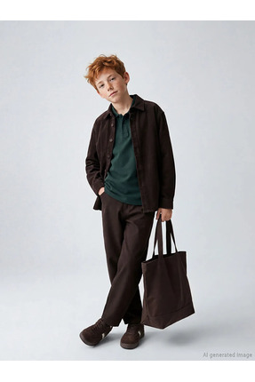 LC Waikiki Kahverengi Regular Fit Erkek Çocuk Gabardin Pantolon