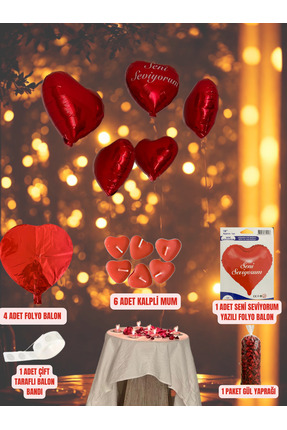 BOXLAND Romantik Sürpriz Seti Sevgiliye Hediye Kalpli Balon Mum Oda Dekorasyo...