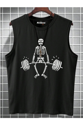 ALCİNOUS UNİSEX OVERSİZE PAMUKLU BASKILI SİYAH ATLET