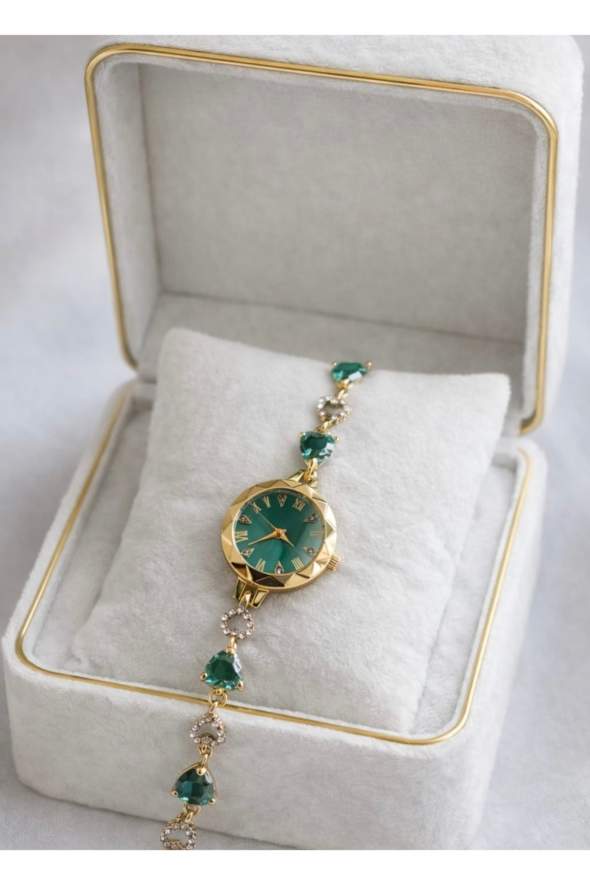 Spectrum  Yeşil Renk Vintage Taş Desenli Kadın Kol Saati - Görsel 5