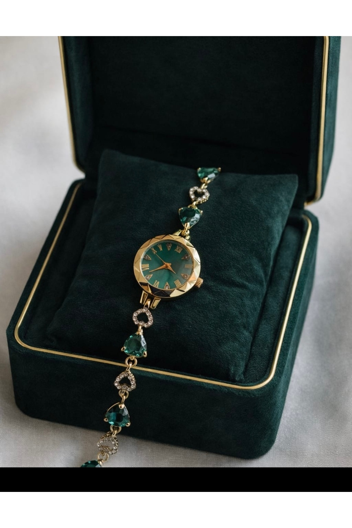 Spectrum  Yeşil Renk Vintage Taş Desenli Kadın Kol Saati - Görsel 3