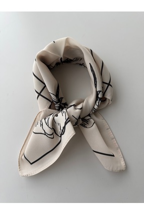 who knows ¿ Siyah Krem Desenli Fular Bandana Kadın Giyim Aksesuar