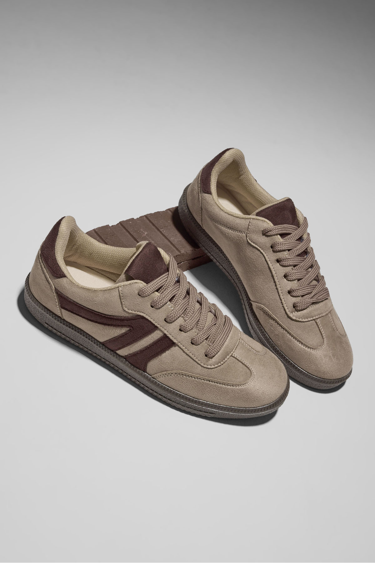 Tonny Black  Kadın Bej Kahve Termo Taban Yanı Şeritli Bağcıklı Günlük Rahat Spor Ayakkabı - Görsel 3