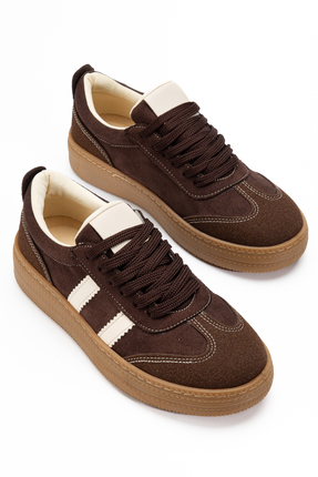 RİSSOLİ Kadın Sneaker Bağcıklı Düz Kalın Taban Spor Ayakkabı Kahve Süet