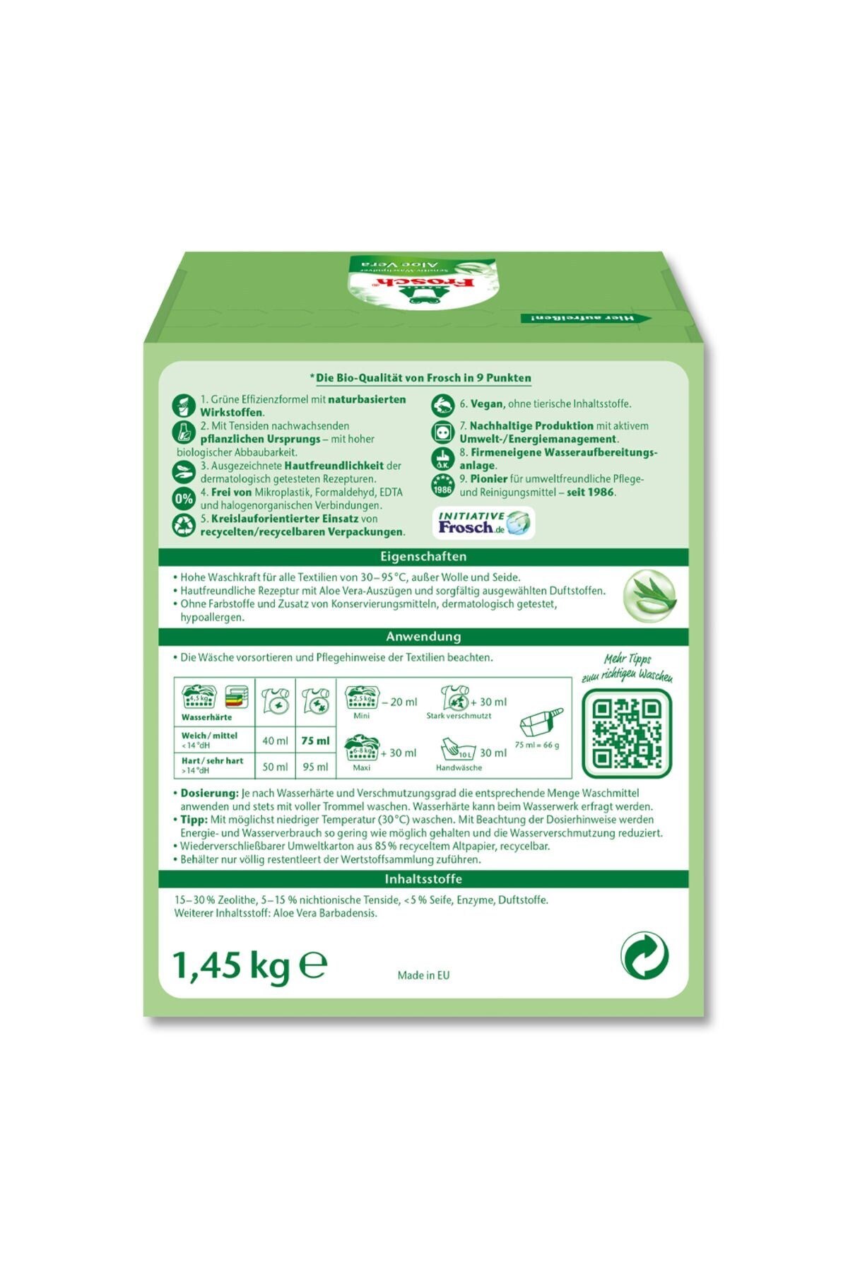 Frosch Aloe Vera Hassas Toz Çamaşır Deterjanı 1,45 kg–22 Yıkama x 2 Adet, Bitki Bazlı, Hipoalerjenik fotoğrafı 2 (önizleme)