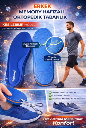 wicromed Memory Hafızalı Ortopedik Tabanlık – | Kesilebilir | 39–45 Numara