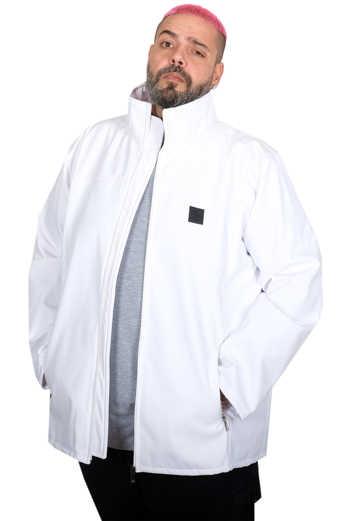 ModeXL Mode XL Büyük Beden Erkek Softshell Su Geçirmez Mont 21232 BEYAZ görsel 4