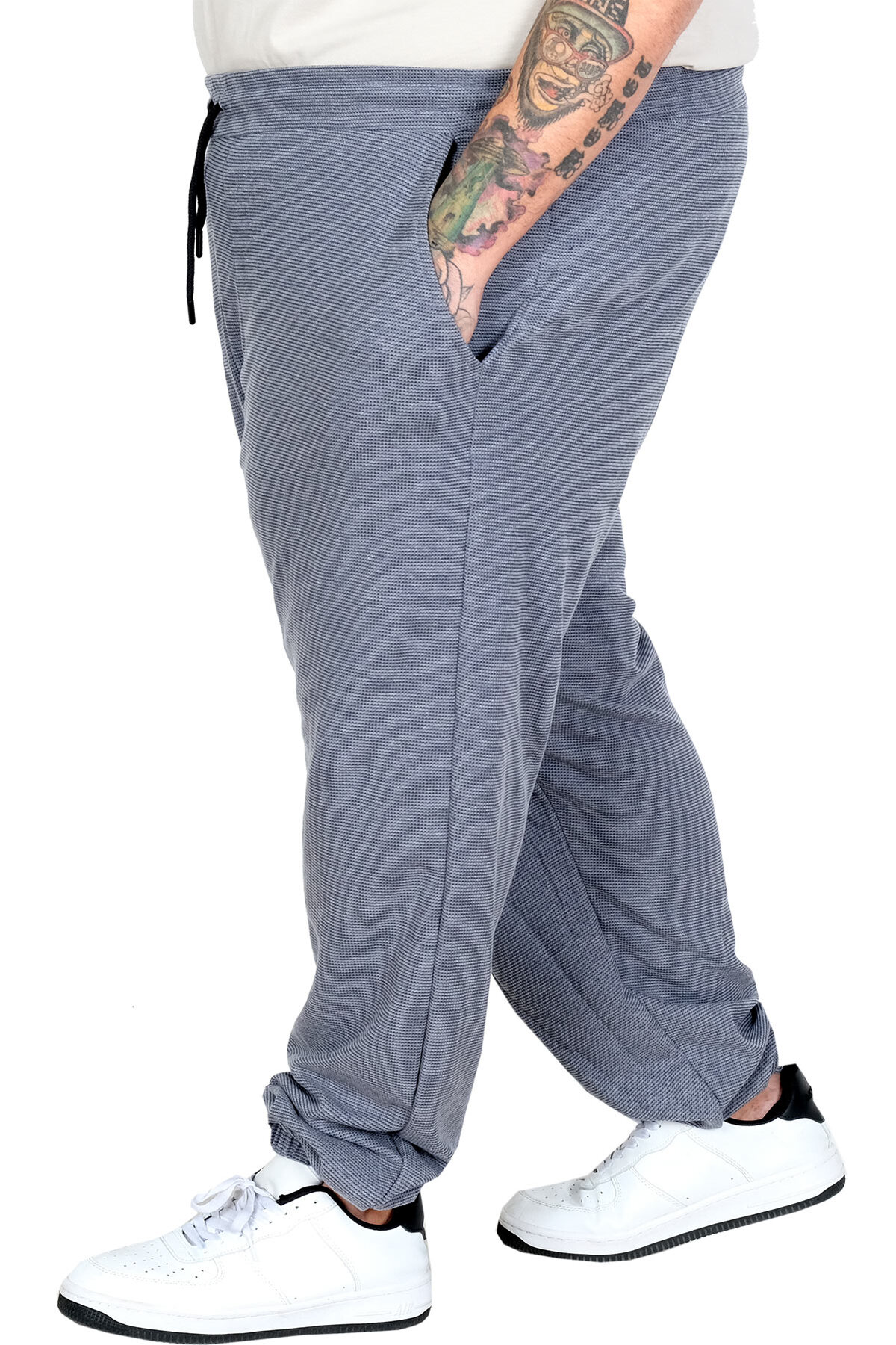 ModeXL Mode XL Erkek Büyük Beden Lastikli Paça Waffle Eşofman Altı 23501 KOYU MAVİ görsel 2
