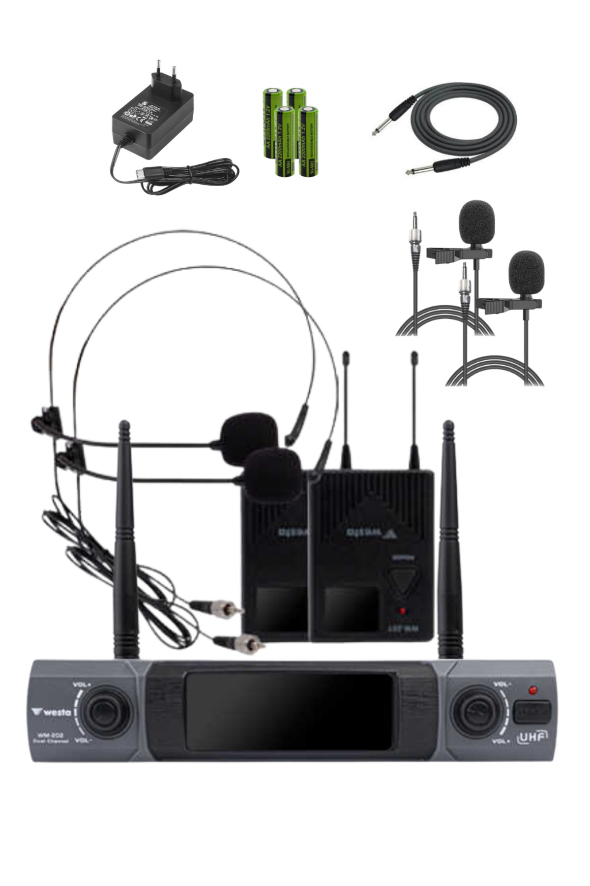 Westa WM-202T Çift Yaka+Headset Telsiz Mikrofon Seti (2 Yaka + 2