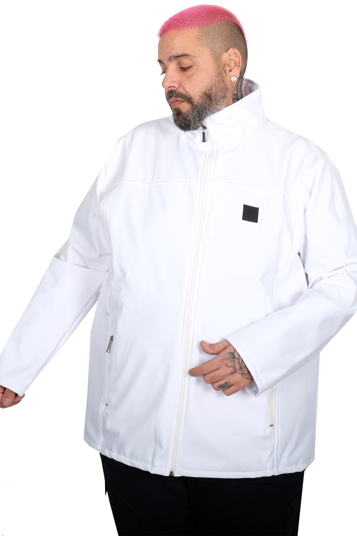 ModeXL Mode XL Büyük Beden Erkek Softshell Su Geçirmez Mont 21232 BEYAZ görsel 2