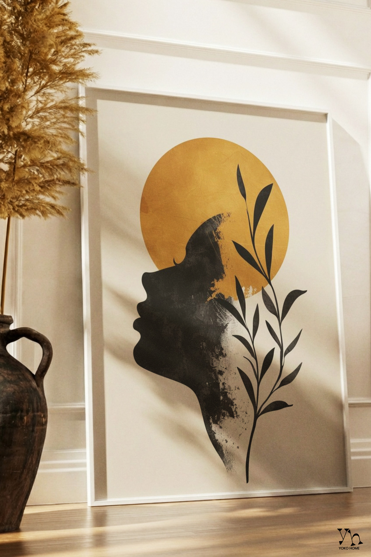 Bohemian Female Figure Painting with Wooden Frame, Wall Decor for Living Room, Kitchen, Room and Office