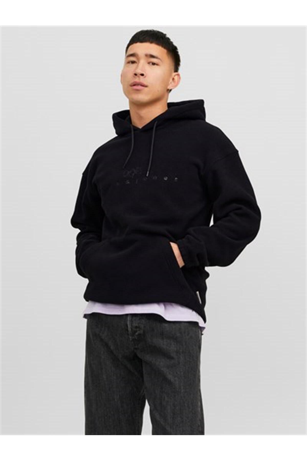 Jack & Jones Jack&Jones Orıgınals Jorsılverlake Fleece Hood Erkek Sweatshirt 12242470 — مشکی 12242470-1
