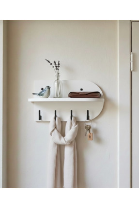 FLORADESİGN Rone Çok Amaçlı Elbise Askılığı | Duvar Askılık %100 MDF | Beyaz