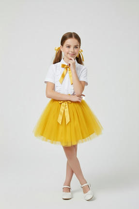 FATELLA Kız Çocuk Sarı Fiyonklu Fırfırlı Gömlek Sarı Tütü Etek Takım 23 Nisan...