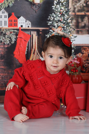 KUEZA KIDS Bebek %100 Pamuk Ajurlu Desenli Uzun Kollu Triko Örme Tulum (1-18 Ay)