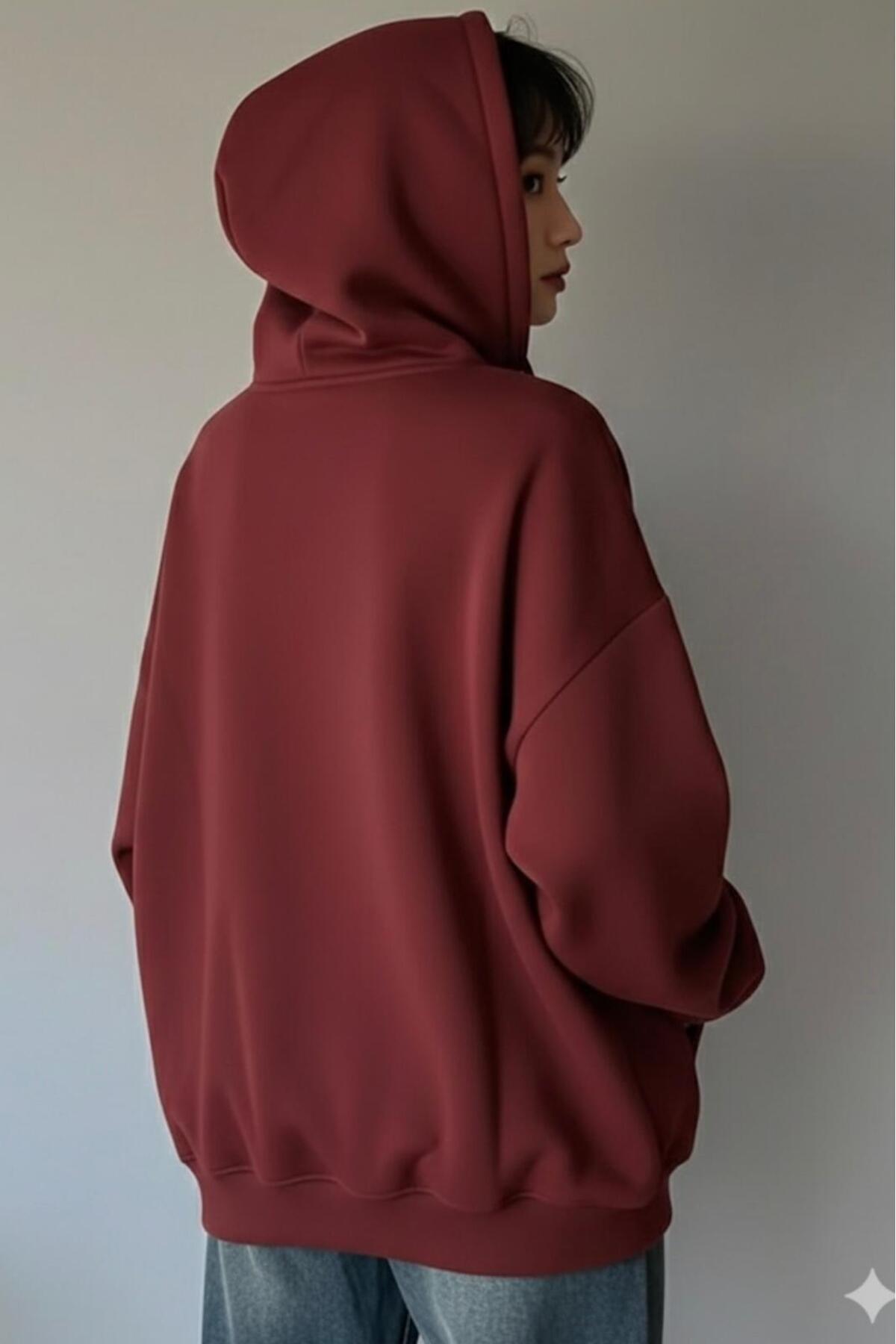 CAST COLLECTİON  Kadın Bordo Fermuarlı Kapşonlu Hırka Ceket - Görsel 2