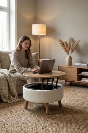 Zem İriva Sandıklı Mekanizmalı Orta Sehpa/Bench, Kırık Beyaz