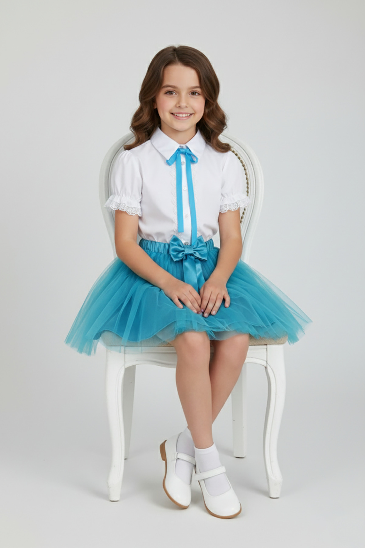 Girls Turquoise Bow Lace Shirt Turquoise Tutu Skirt Set 23 April 29 October Showwear