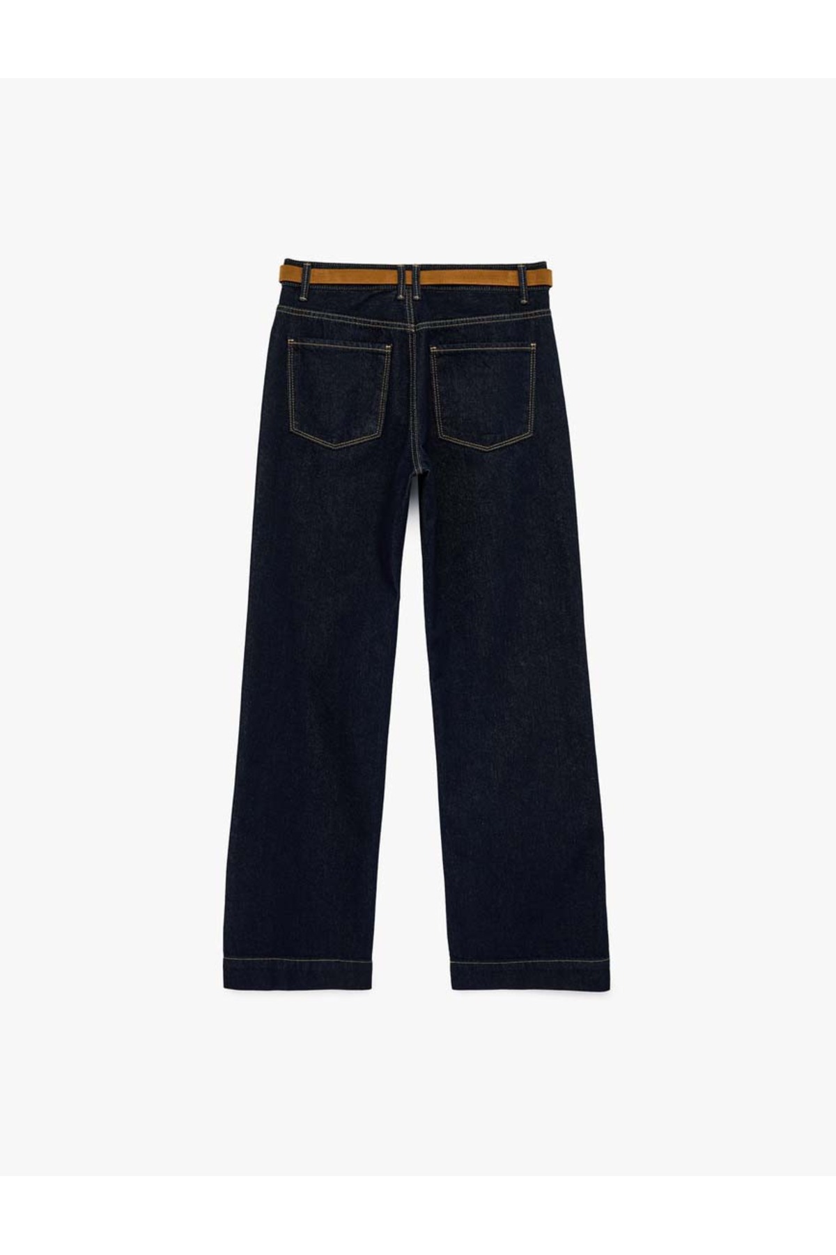 Koton  Normal Bel Pamuklu Kemerli Düz Paça Denim Pantolon - Straight Fit Jean - Görsel 2
