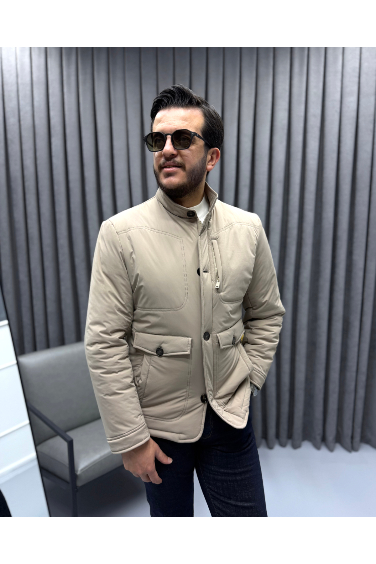 Erkek Slim Fit Hakim Yaka Premium Casual Mont — بژ 01472 — تصویر 2 از 7
