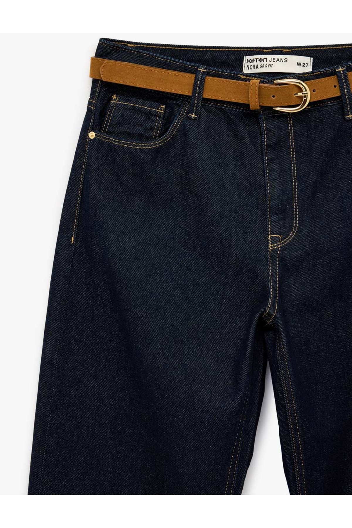Koton  Normal Bel Pamuklu Kemerli Düz Paça Denim Pantolon - Straight Fit Jean - Görsel 4