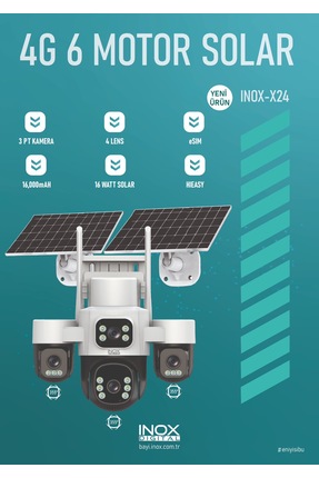 inoxdigital İNOX X24 3 MOTORLU 4 KAMERALI ESİM 4G SOLAR KAMERA