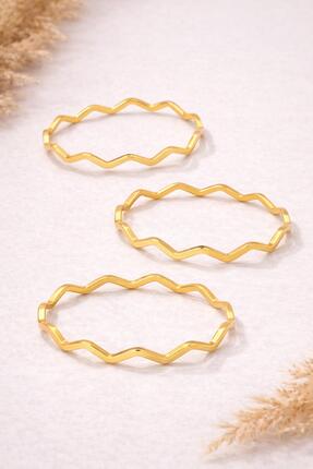 Çeram Çelik 3 lü Zigzag Ajda Gold Bilezik