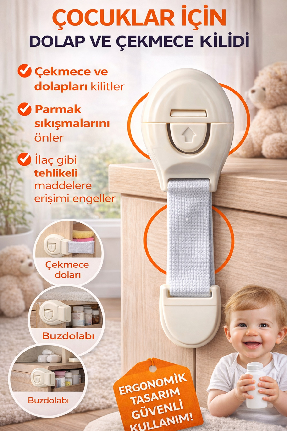 HGROUP Çocuk Güvenlik Dolap ve Çekmece Kilidi - Çok Amaçlı Bebek ve Çocuk İçin Emniyet Güvenlik Aparatı fotoğrafı 4 (önizleme)