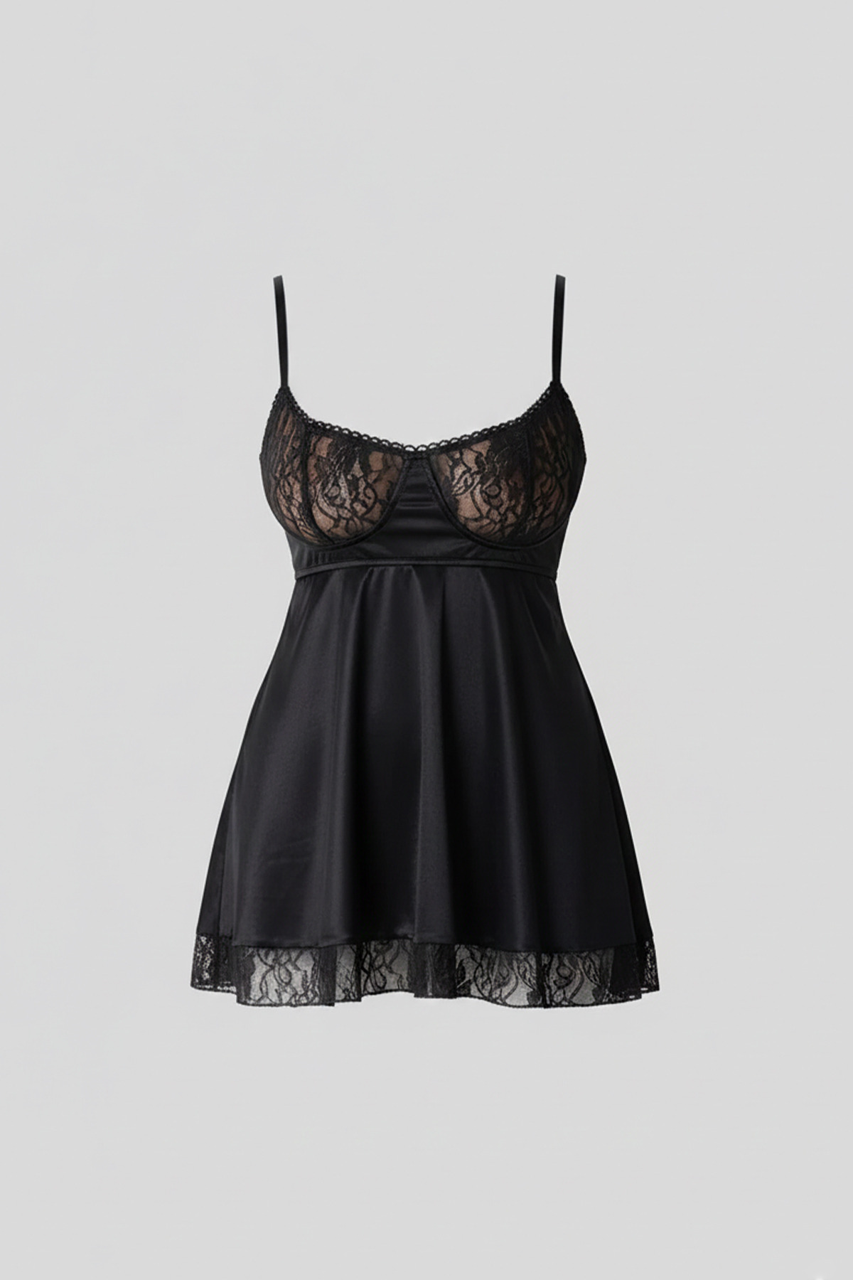 C&CITY Dantel Detay Babydoll Siyah