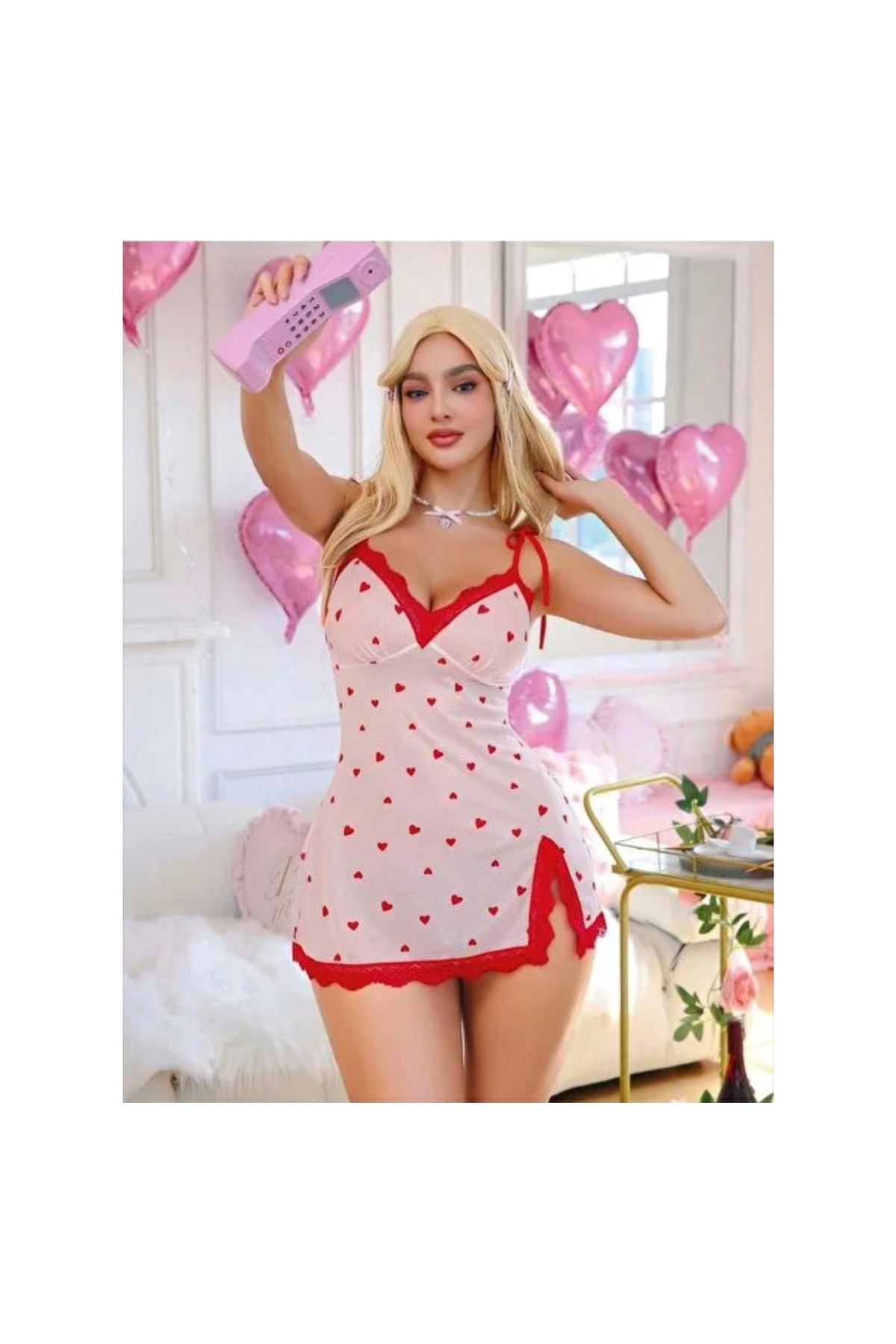 Redsaks Kalp Desenli Gecelik Elbise