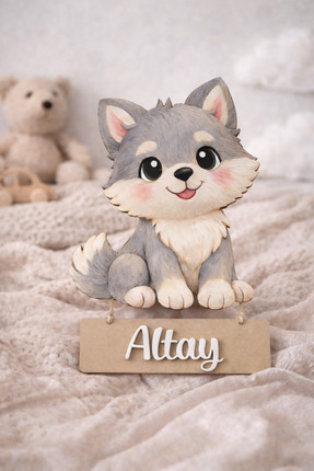 Agulab Sevimli Kurtlu IşıKLI Kapı Süsü- Bebek kapı süsü-İsme özel Kurt Kapı S...