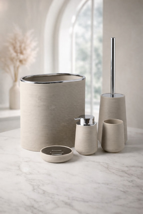 CEZVE HOME Modern Bej Banyo Aksesuar Seti – 5 Parça