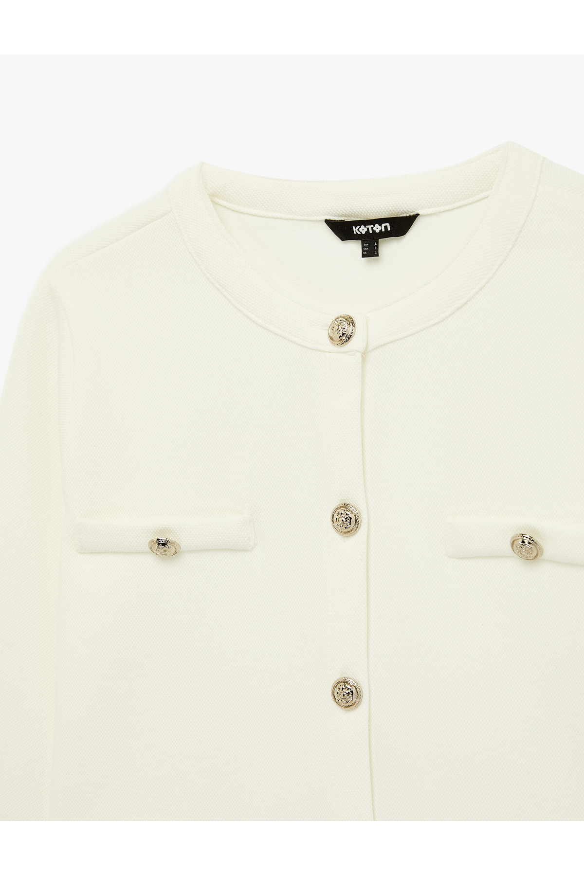 Koton  Uzun Kollu Düğmeli Aplike Detaylı Yuvarlak Yaka Hırka - Görsel 3