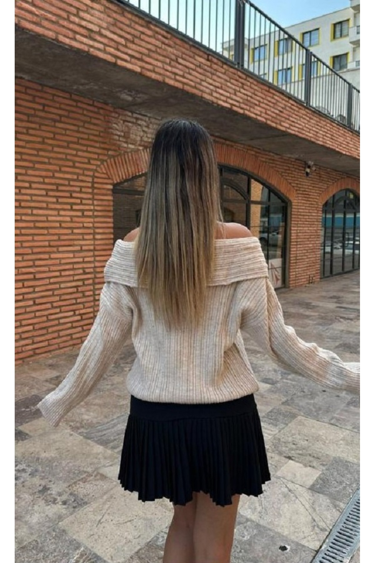 CuteLovesa  Degaje Madonna Yaka Şardonlu Rahat Kalıp Kadın Triko Kazak - Görsel 2