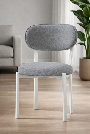 Renlife Beyaz Metal Ayaklı Mutfak Sandalyesi Teddy Silinebilir Kumaş,Modern T...