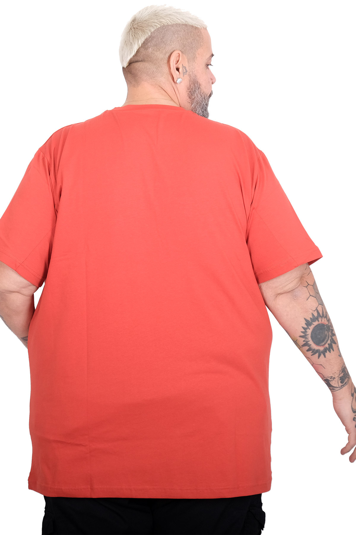 ModeXL Büyük Beden Erkek Tişört Likralı V Yaka 20150 KİREMİT görsel 4