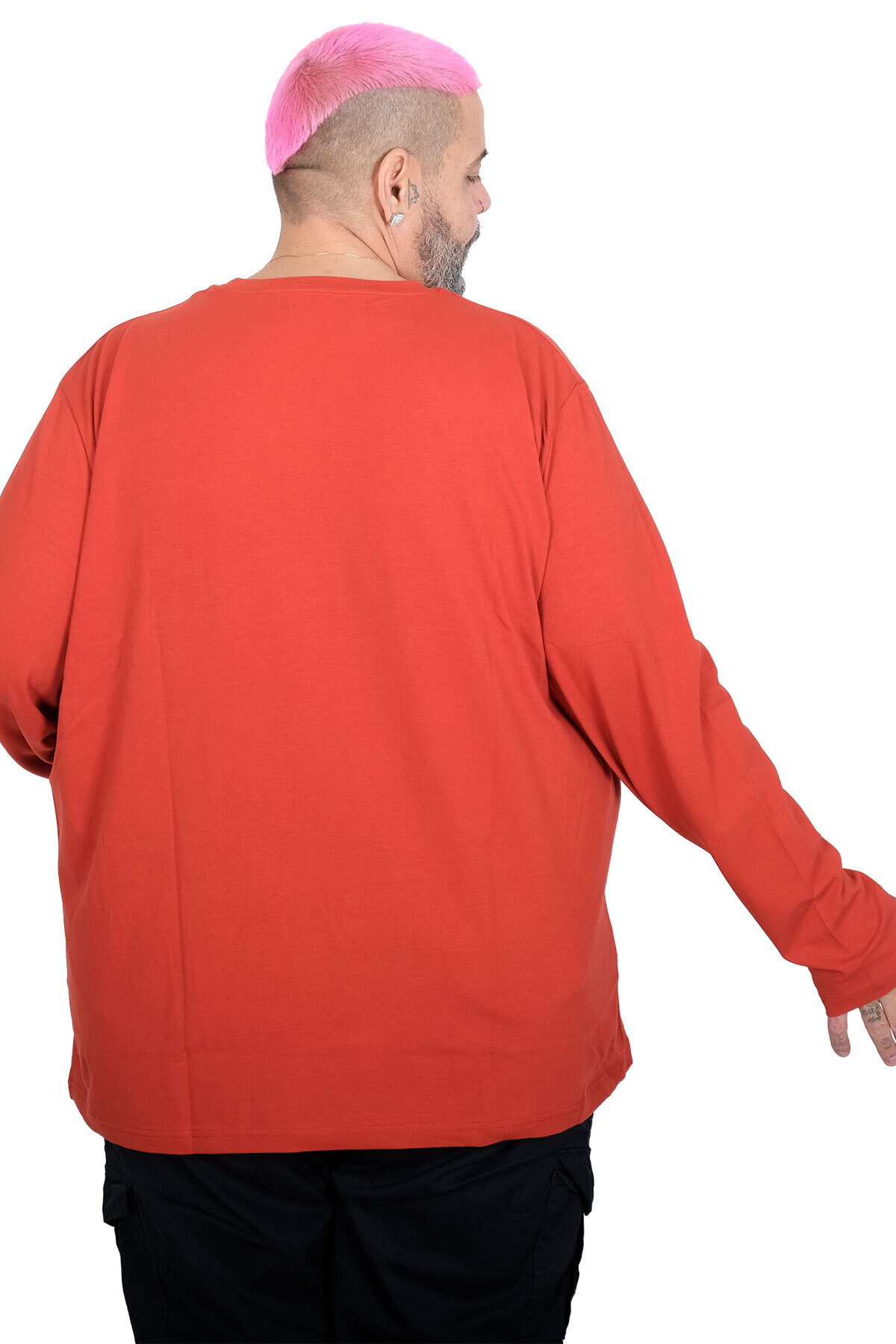 ModeXL Mode XL Büyük Beden Erkek Uzun Kollu Bisiklet Yaka T-Shirt 20102 KİREMİT görsel 5